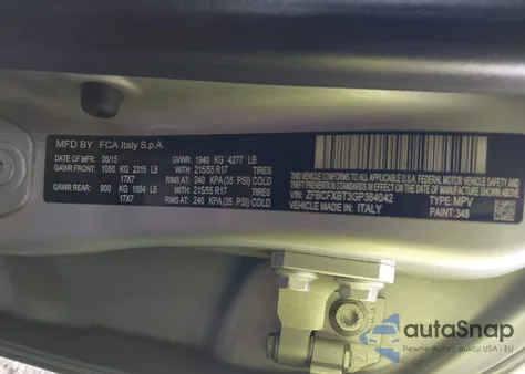 2016 Fiat 500X Easy z USA, uszkodzony, nr VIN ZFBCFXBT3GP364042